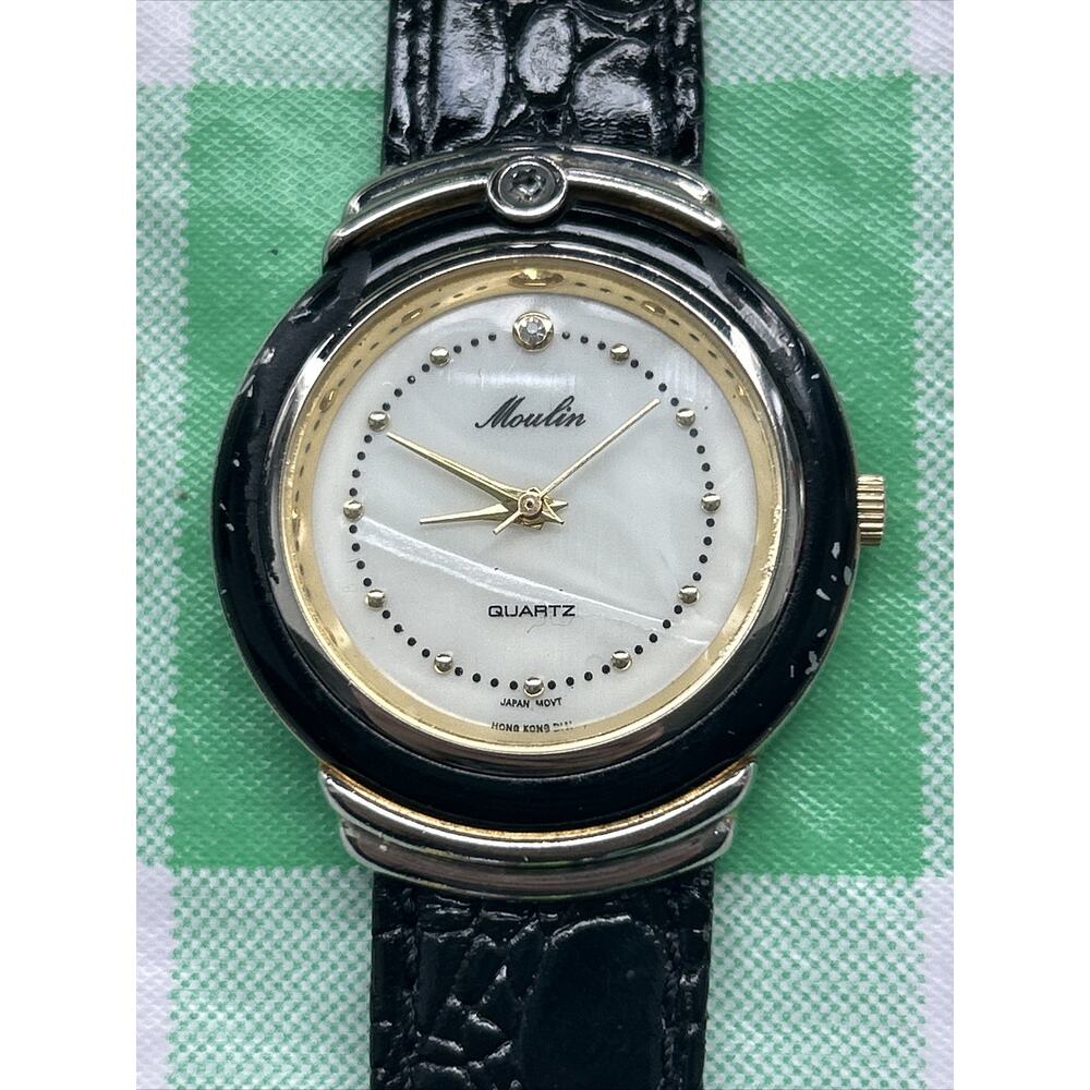 Moulin MOP Dial Black Band Women’s Quartz Watch